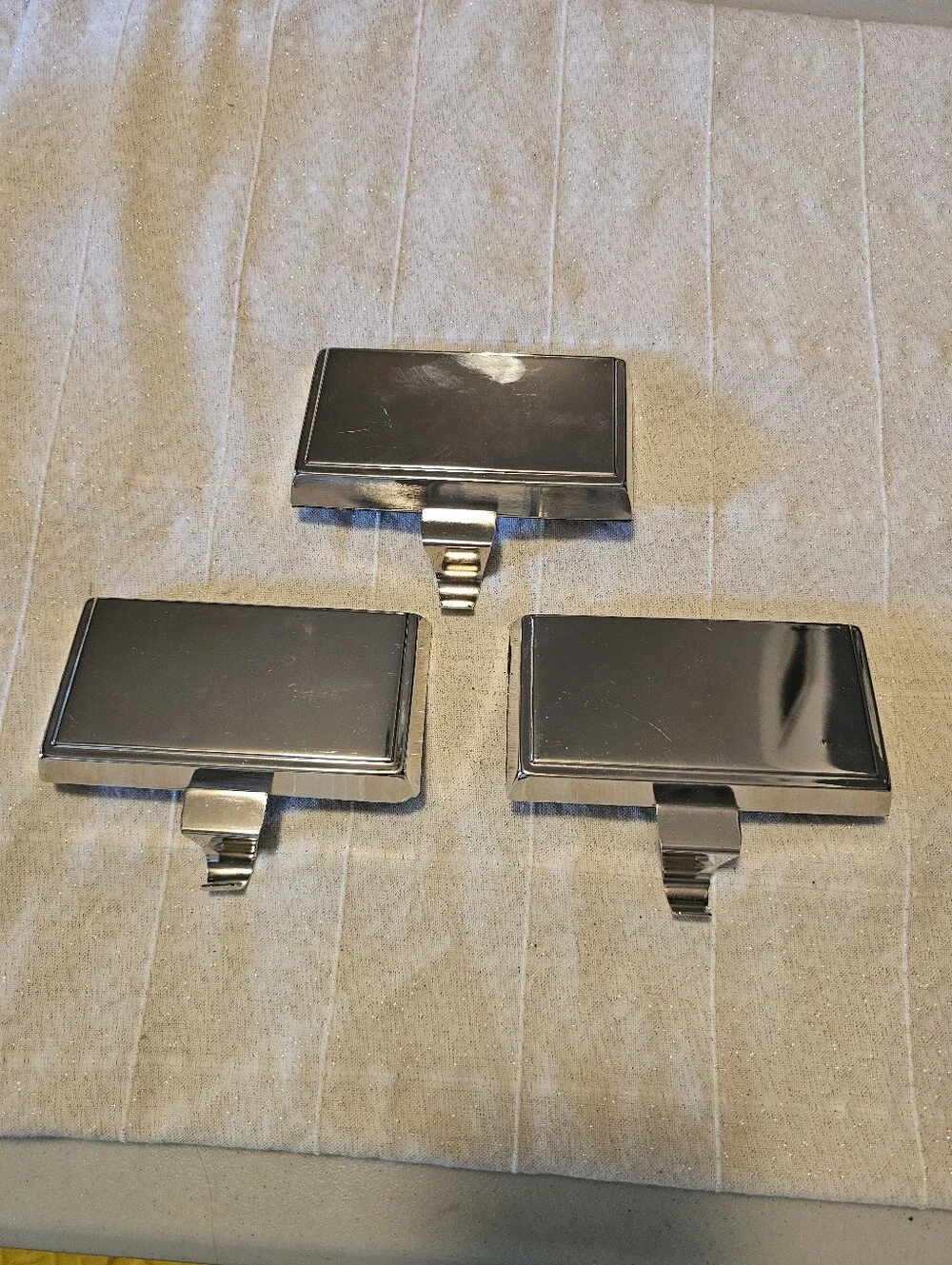 Set of 3 Polished Silver Christmas Stocking Holders | Holiday Mantel Decor